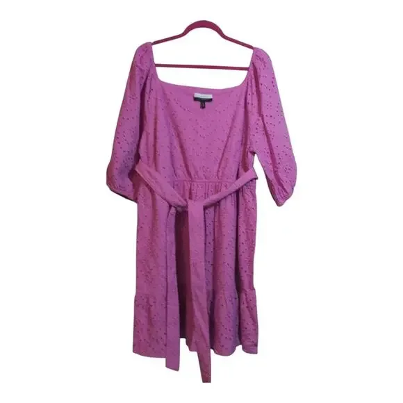 ELOQUII Elements Women’s Belted Eyelet Dress Puff Sleeve Mini Dress Plus Size 18 - Picture 2 of 10